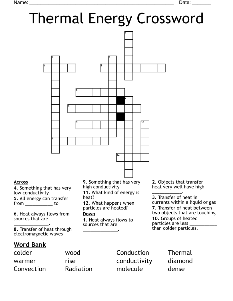 Thermal Energy Crossword