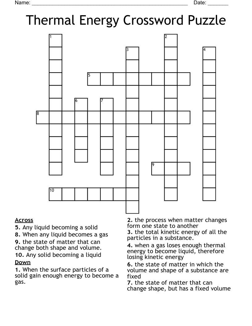 Thermal Energy Crossword Puzzle