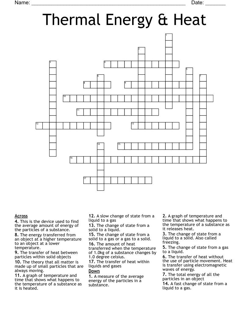 Thermal Energy & Heat Crossword