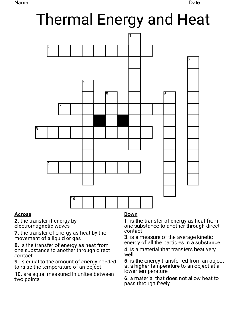 Thermal Energy and Heat Crossword