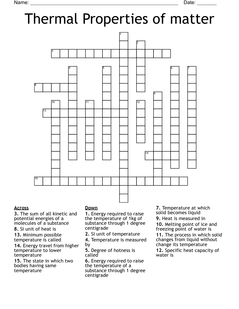 Thermal Properties of matter Crossword