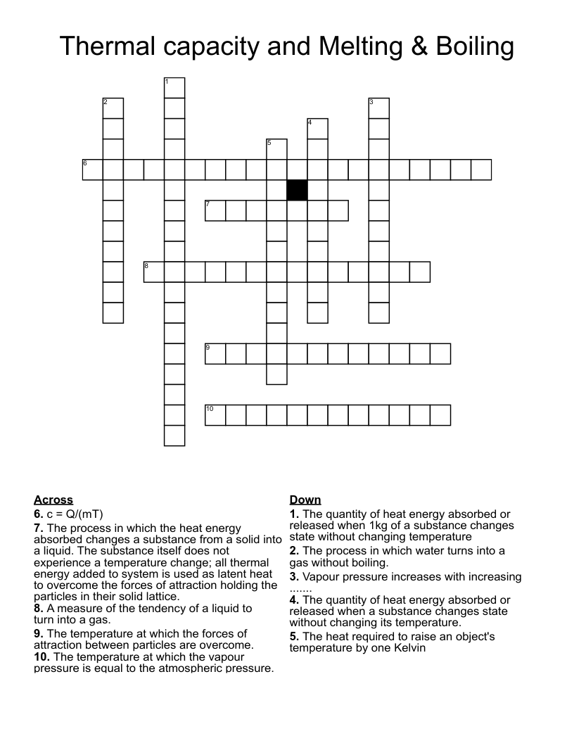 Thermal capacity and Melting & Boiling Crossword