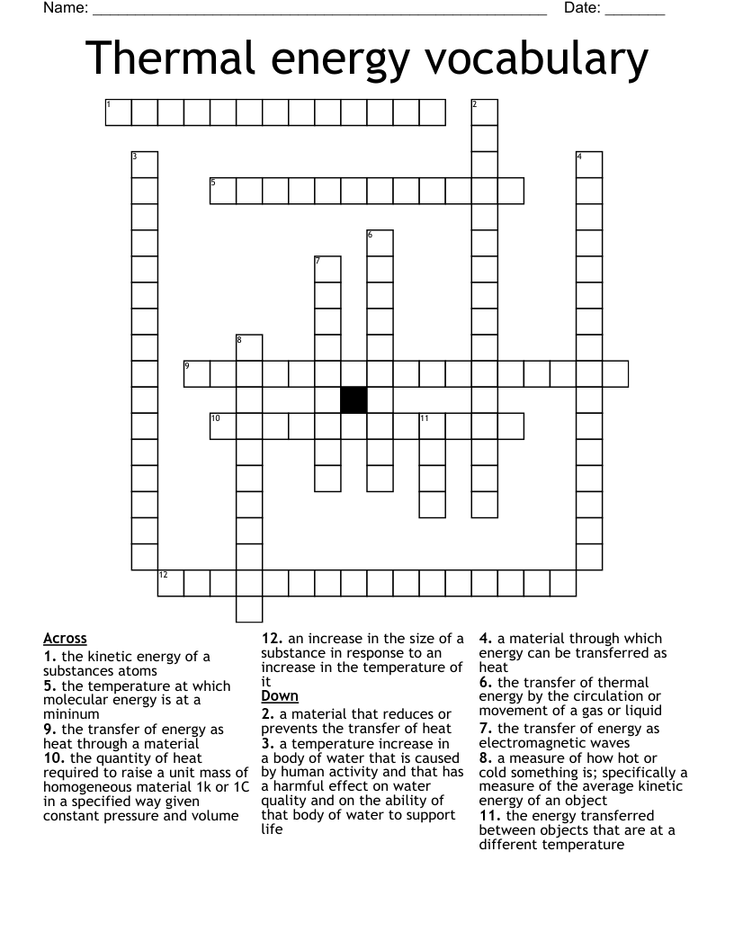 Thermal energy vocabulary Crossword