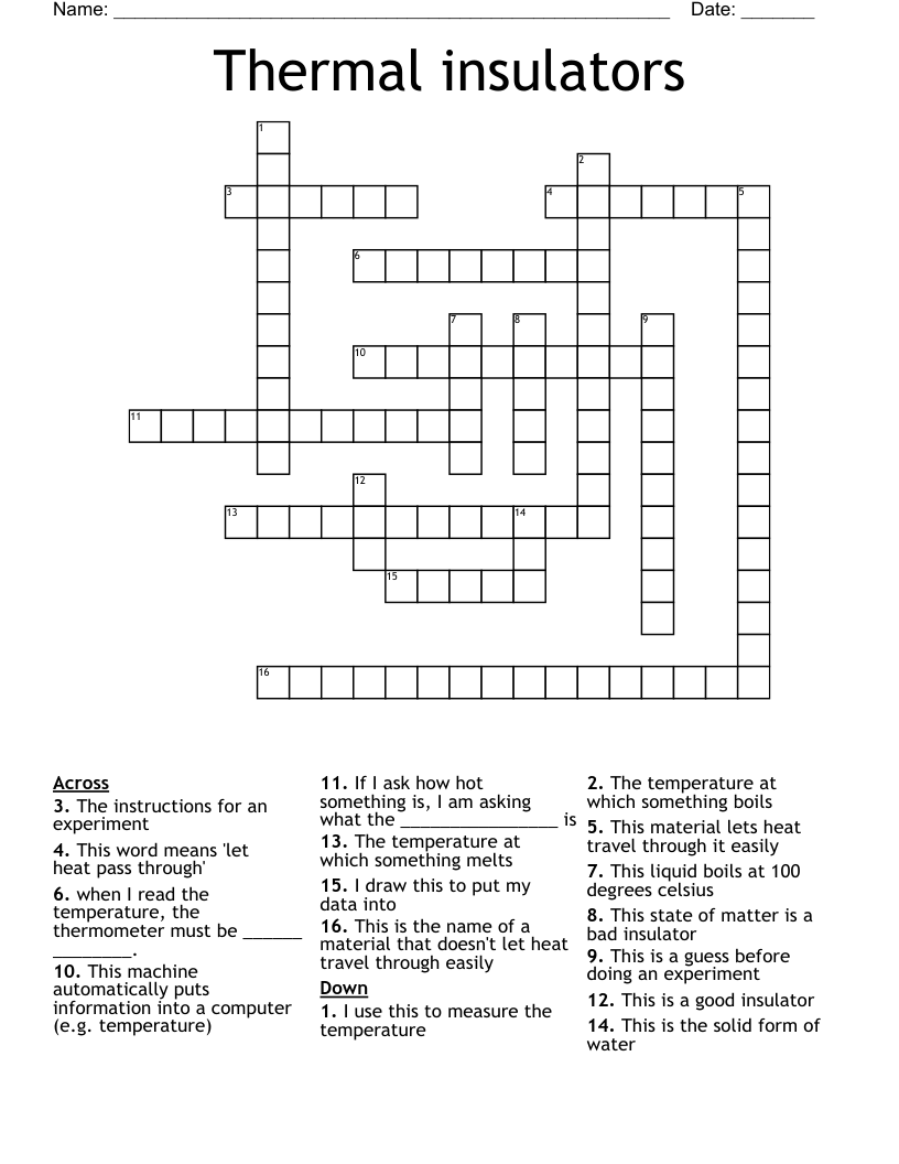 Thermal insulators  Crossword