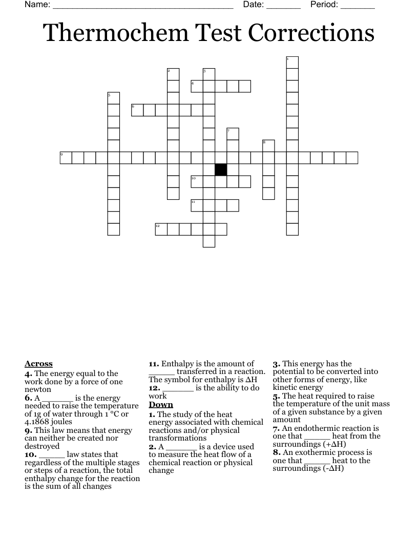 Thermochem Test Corrections Crossword