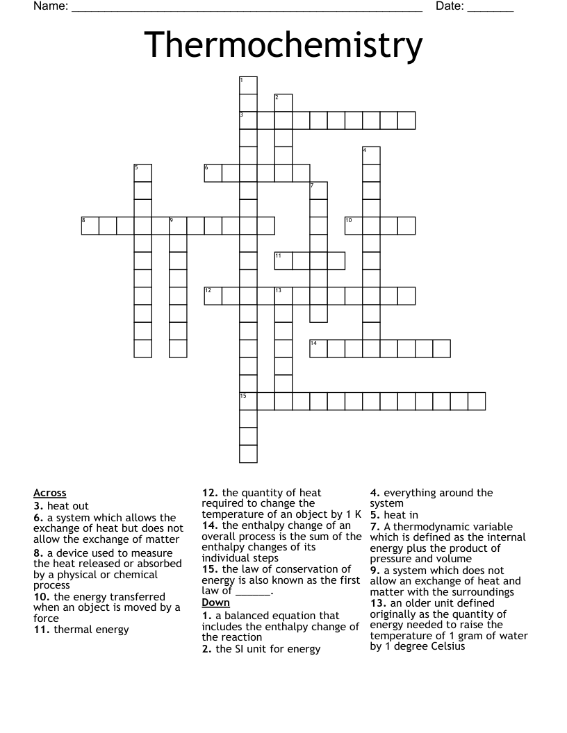 Thermochemistry Crossword