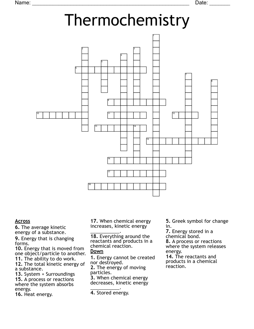 Thermochemistry Crossword