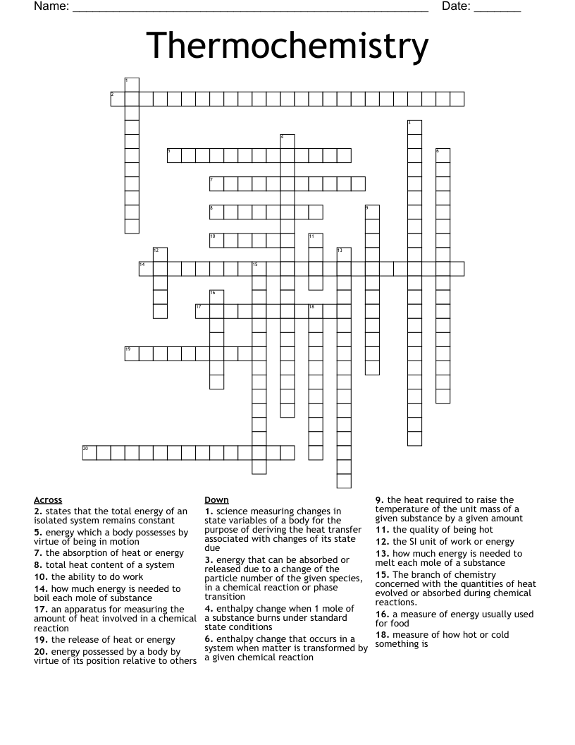 Thermochemistry Crossword