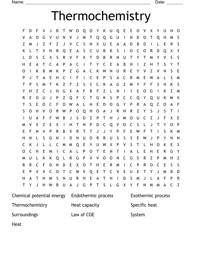Thermochemistry Word Search