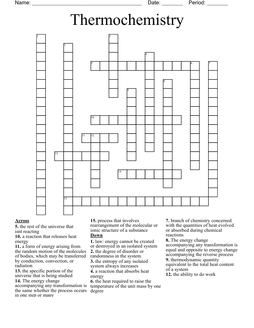 Thermochemistry Crossword