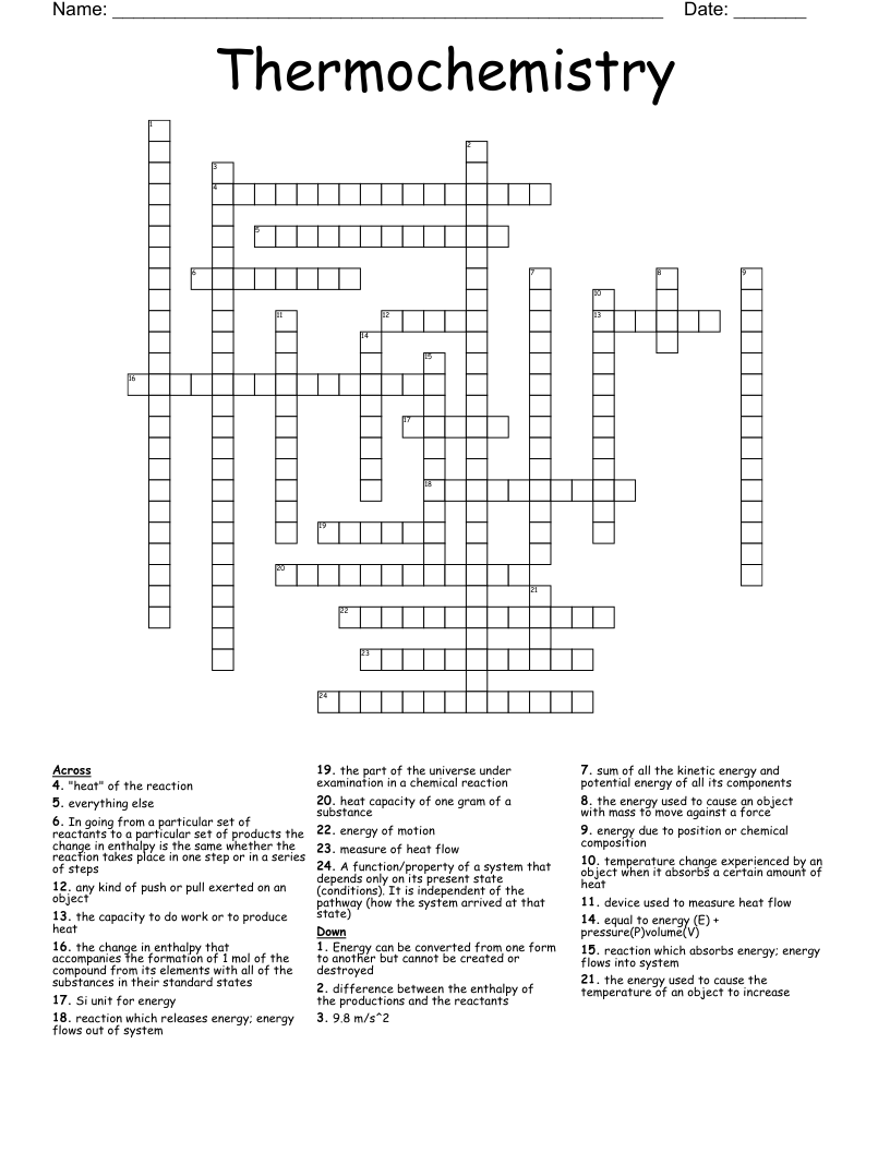 Thermochemistry Crossword