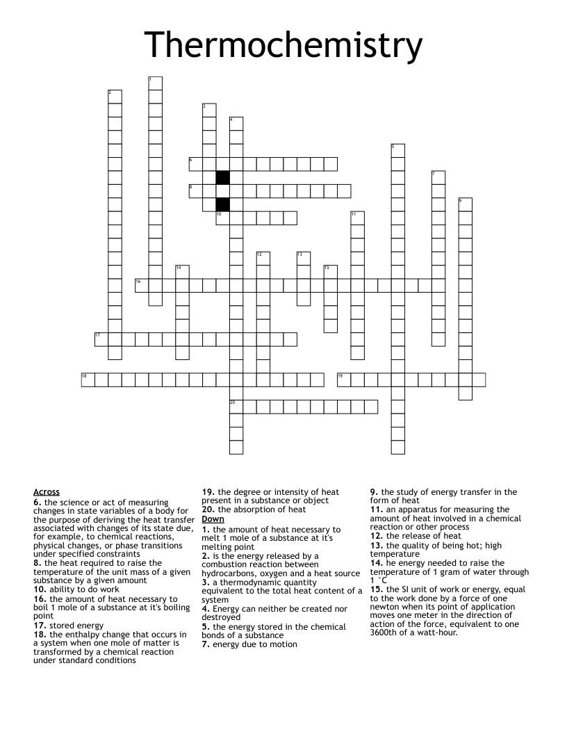 Thermochemistry Crossword