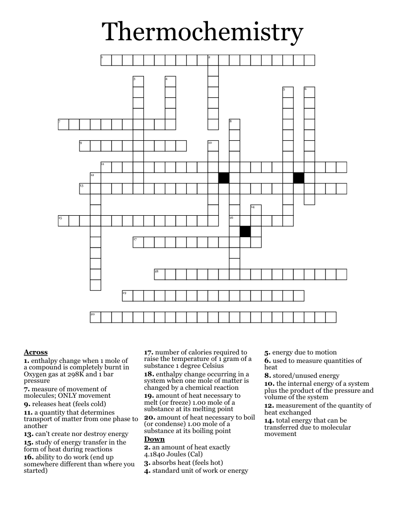 Thermochemistry Crossword