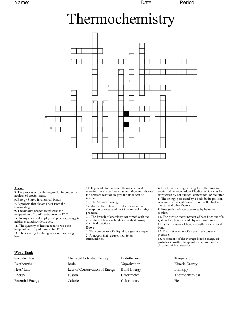 Thermochemistry Crossword