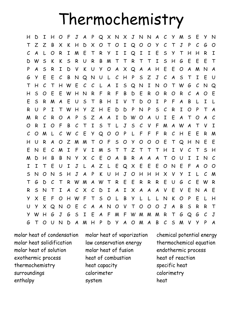 Thermochemistry Word Search