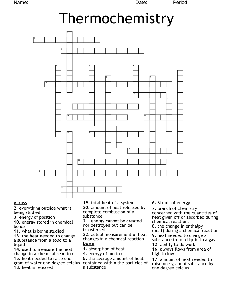 Thermochemistry Crossword
