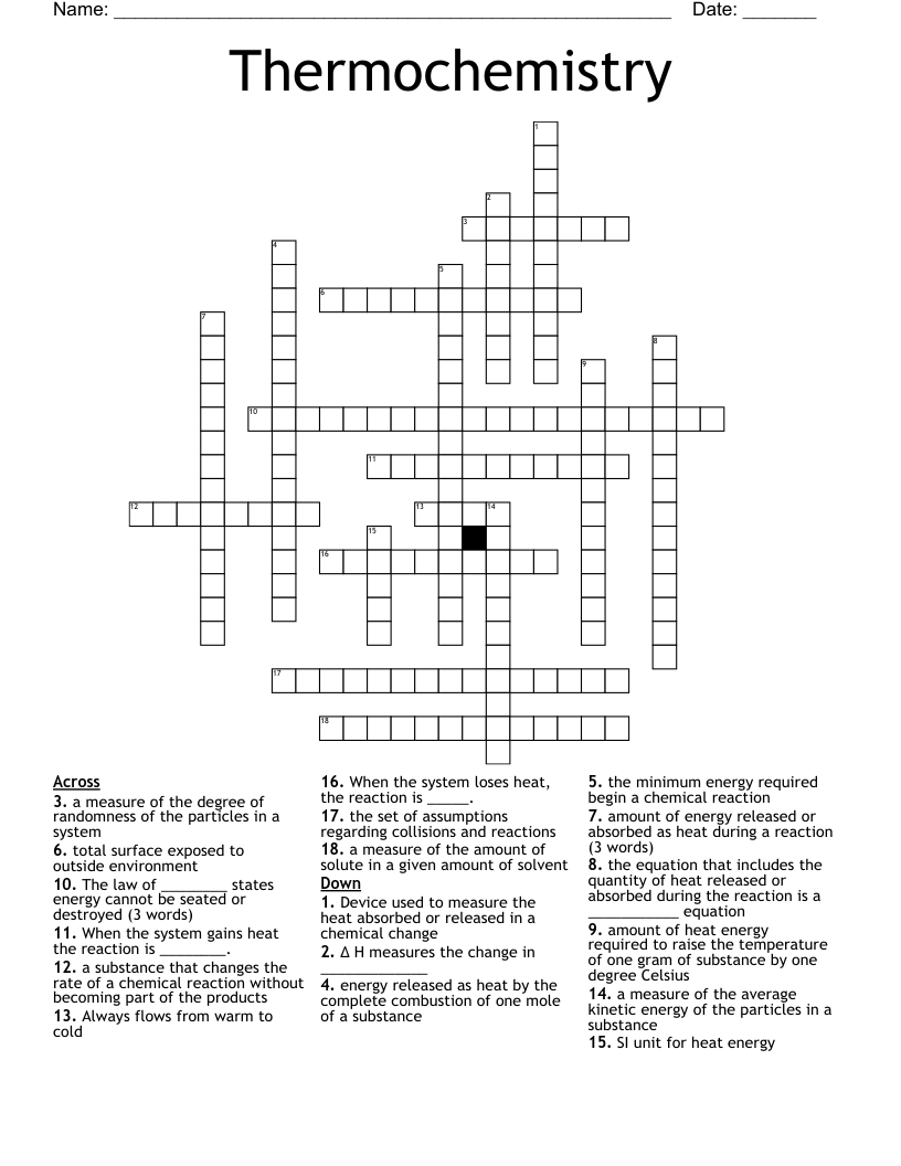 Thermochemistry Crossword