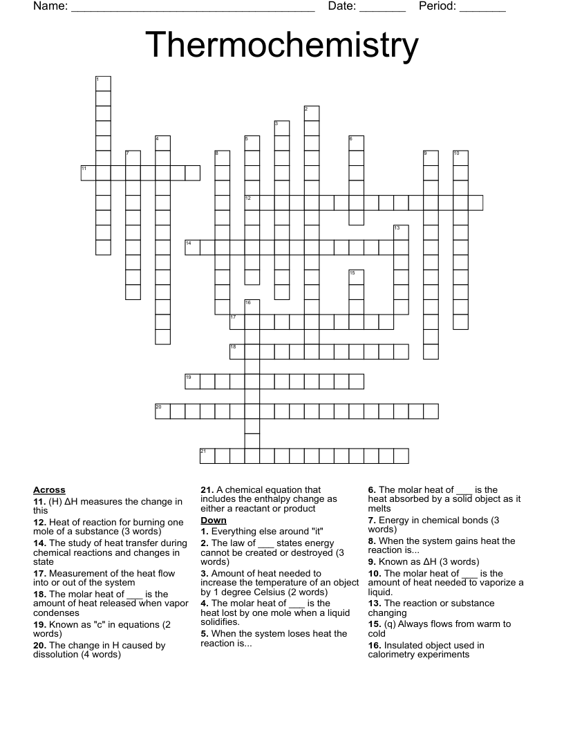 Thermochemistry Crossword