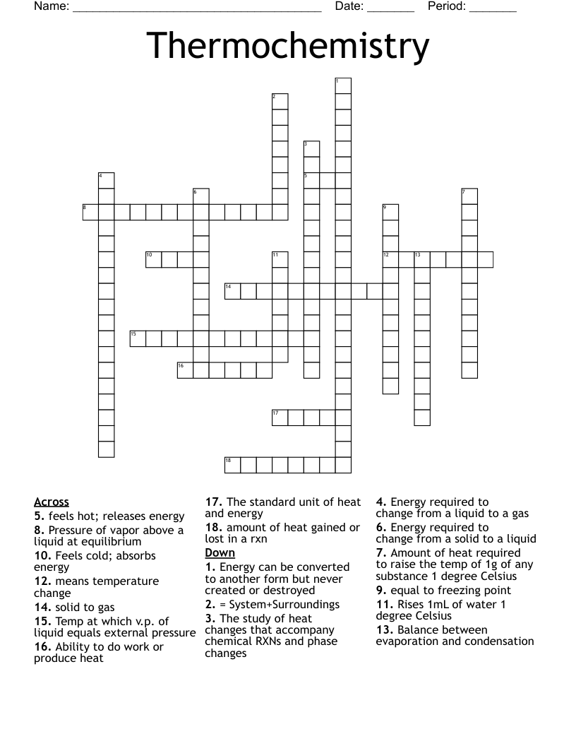 Thermochemistry Crossword