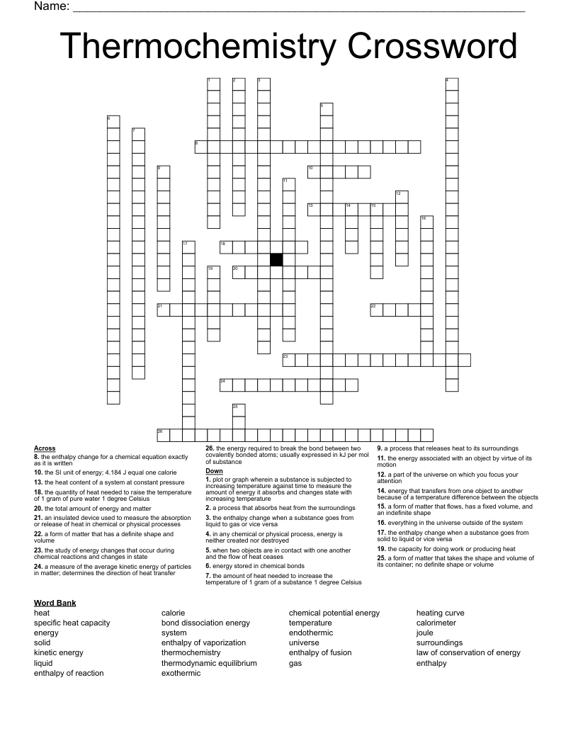 Thermochemistry Crossword