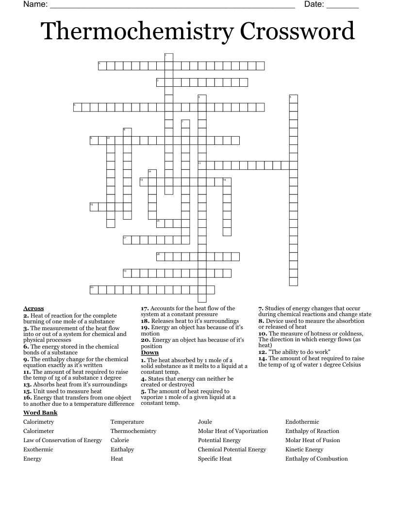 Thermochemistry Crossword