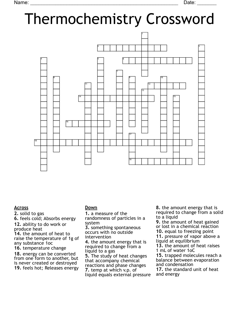 Thermochemistry Crossword