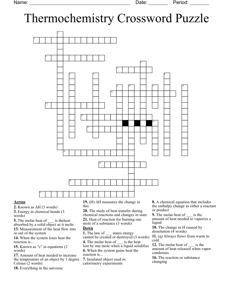 Thermochemistry Crossword Puzzle
