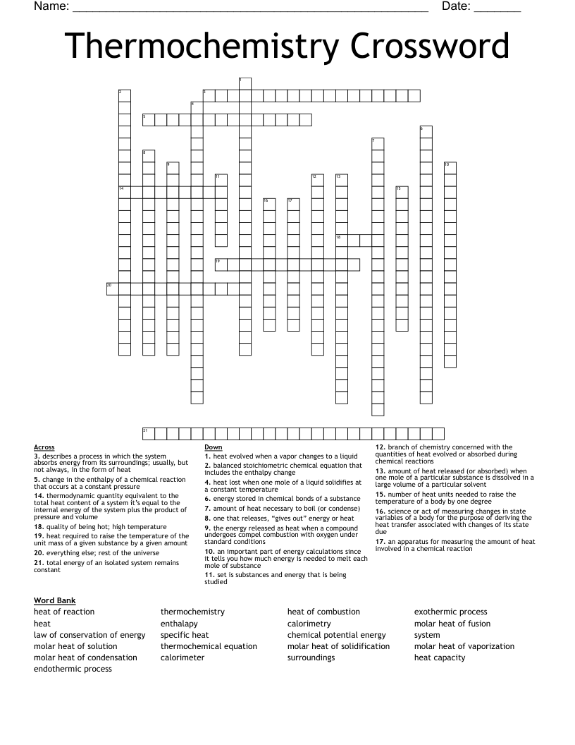 Thermochemistry Crossword 