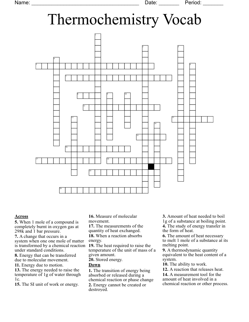 Thermochemistry Vocab Crossword