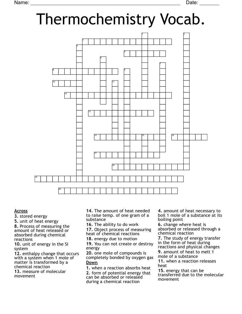 Thermochemistry Vocab. Crossword