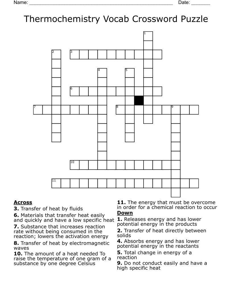 Thermochemistry Vocab Crossword Puzzle