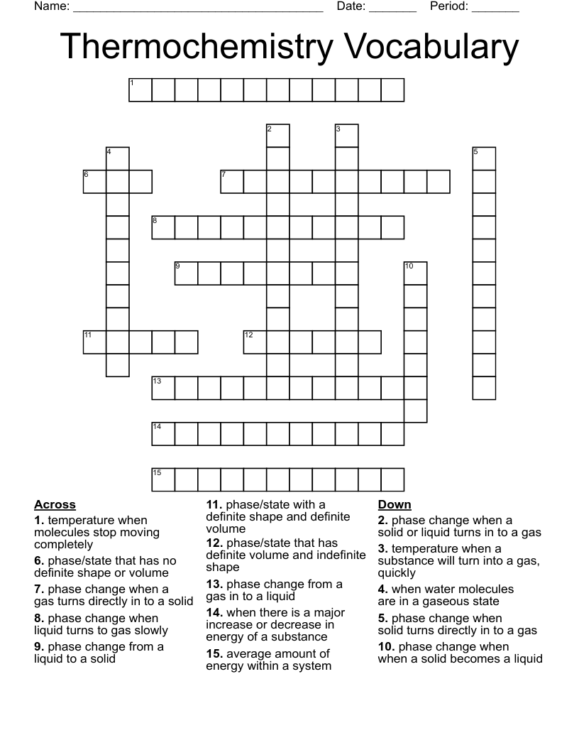 Thermochemistry Vocabulary Crossword