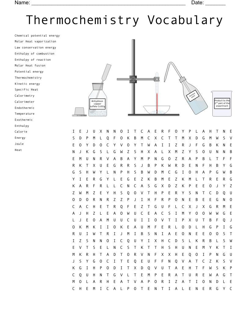 Thermochemistry Vocabulary Word Search