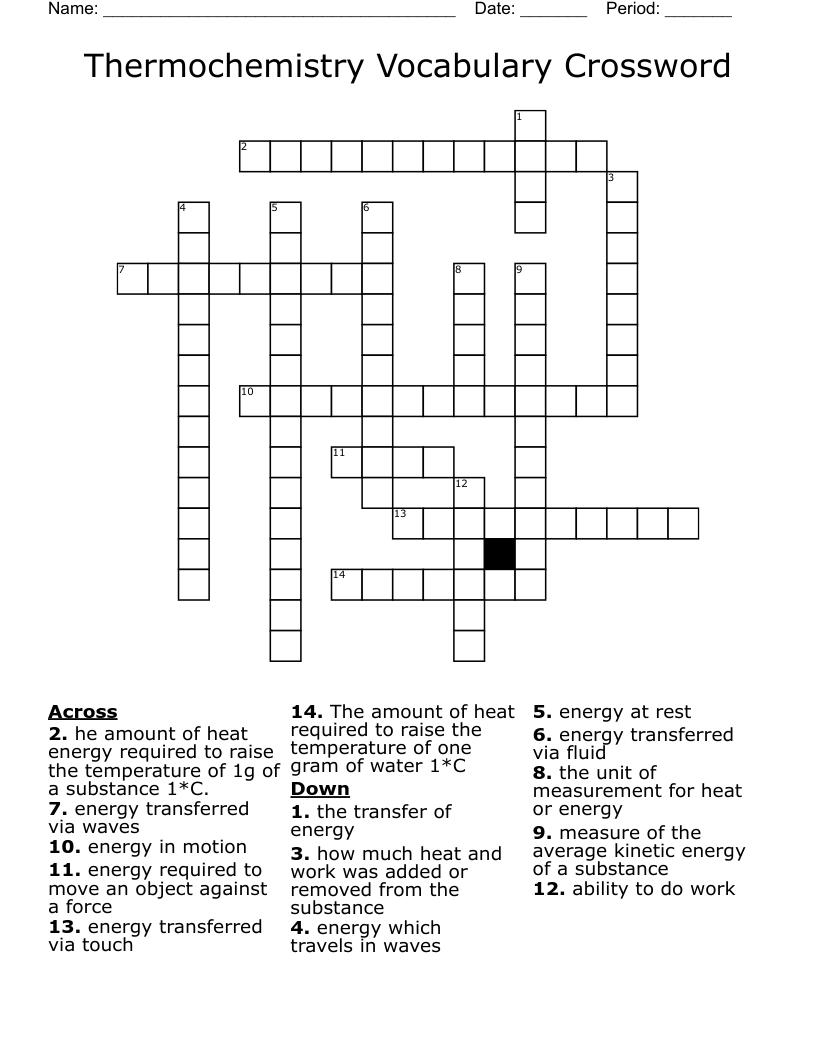 Thermochemistry Vocabulary Crossword