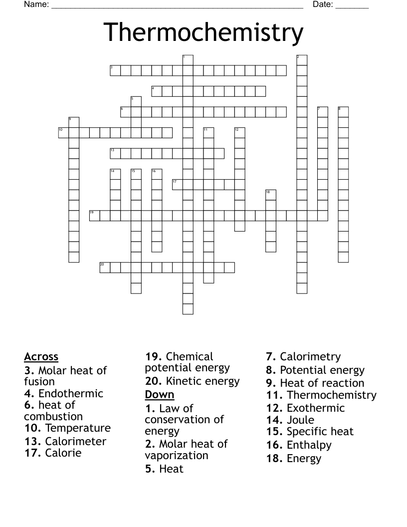 Thermochemistry  Crossword
