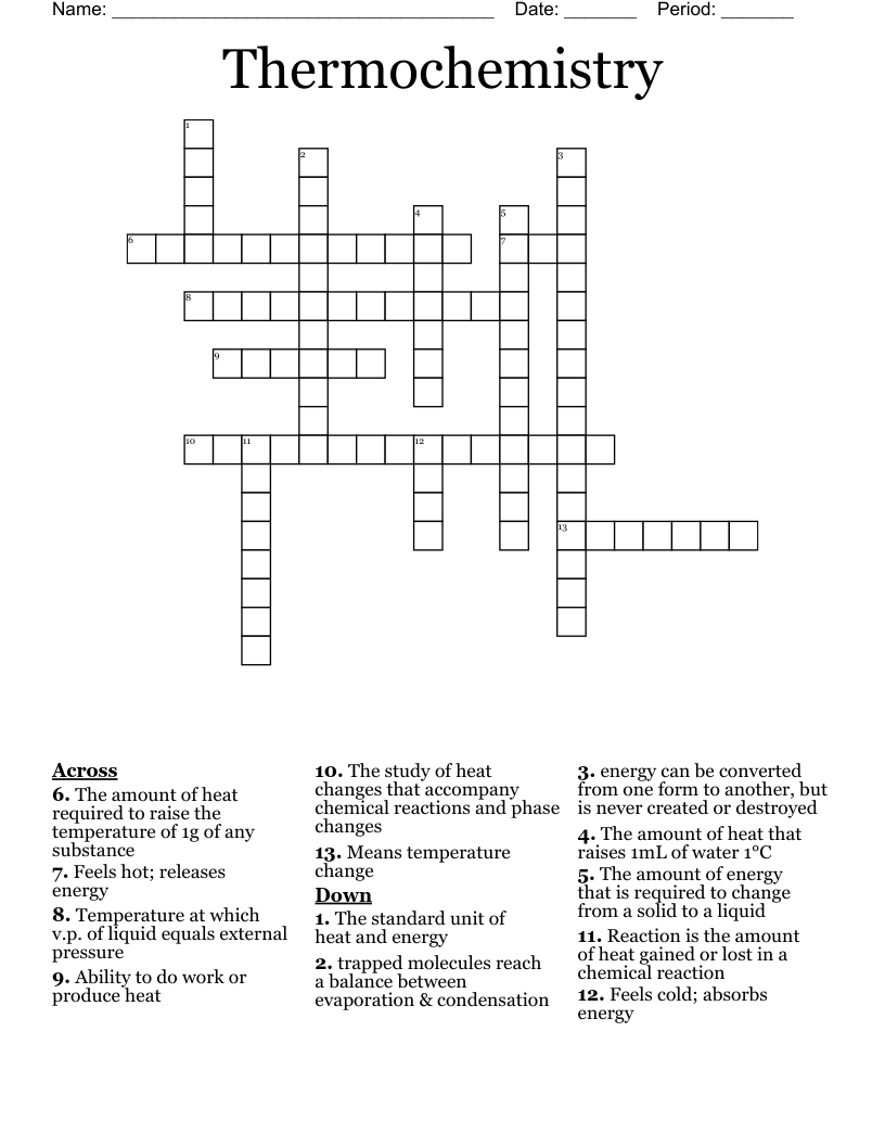 Thermochemistry  Crossword