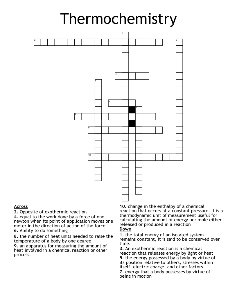 Thermochemistry  Crossword