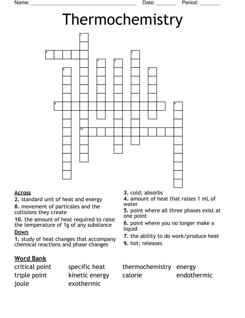 Thermochemistry  Crossword