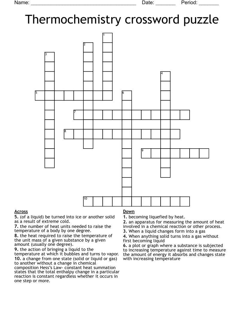 Thermochemistry crossword puzzle