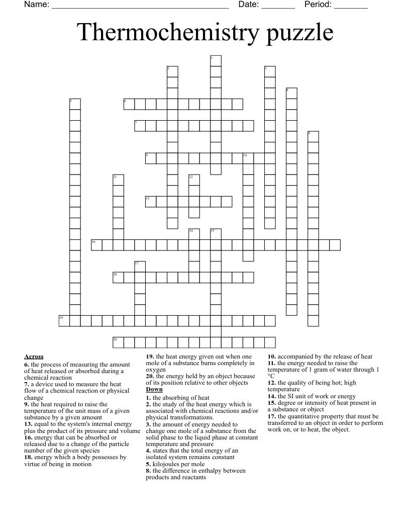 Thermochemistry puzzle Crossword