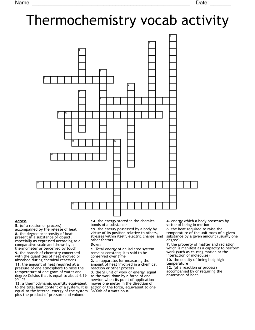 Thermochemistry vocab activity Crossword