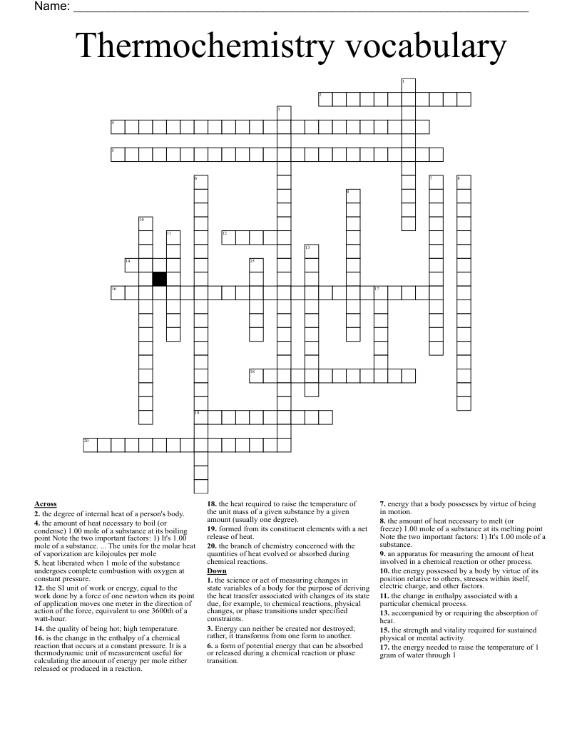Thermochemistry vocabulary  Crossword