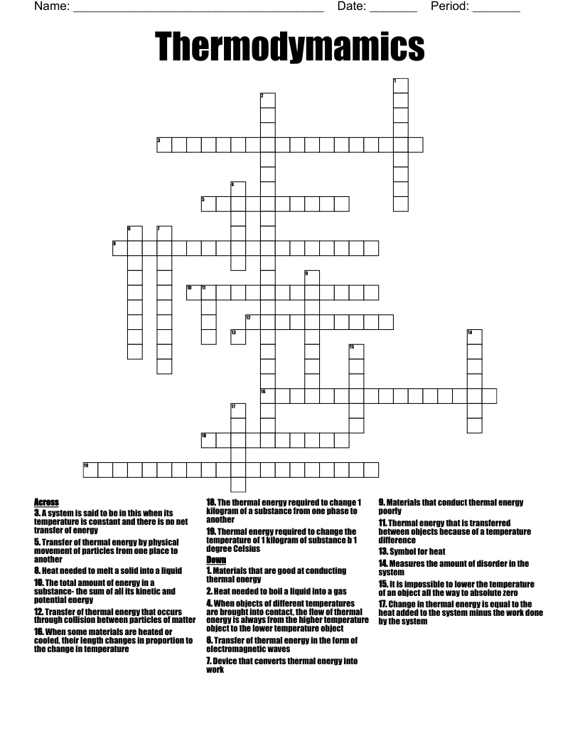 Thermodymamics Crossword
