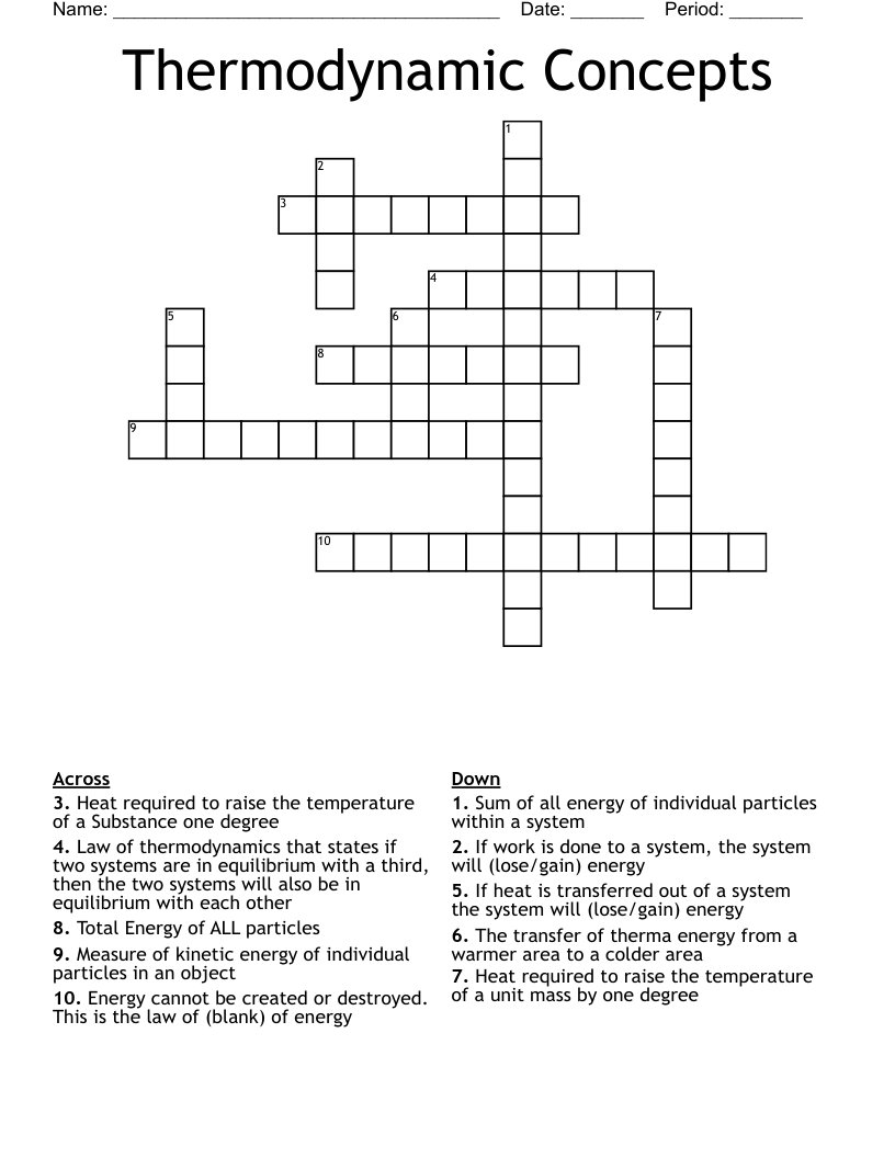 Thermodynamic Concepts  Crossword