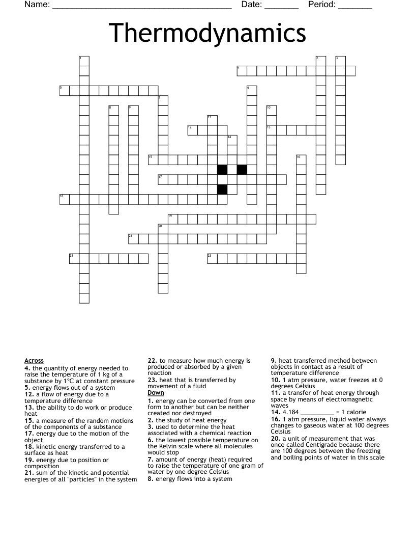 Thermodynamics Crossword