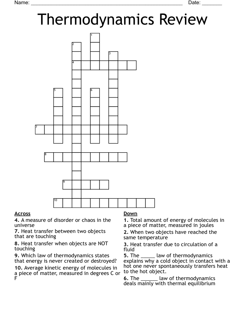 Thermodynamics Review Crossword