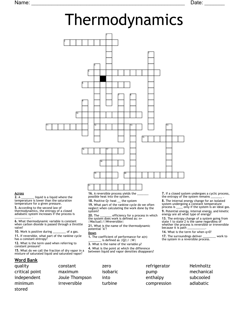 Thermodynamics  Crossword