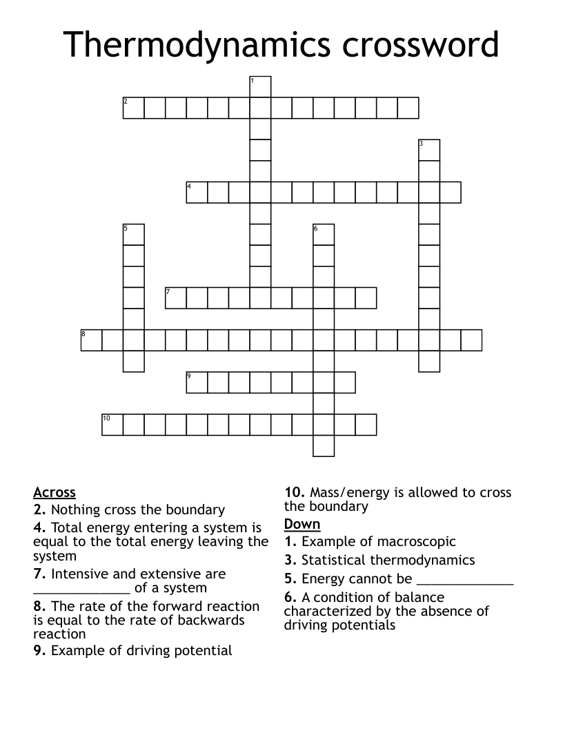 Thermodynamics crossword