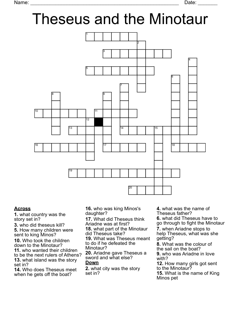 Theseus and the Minotaur Crossword