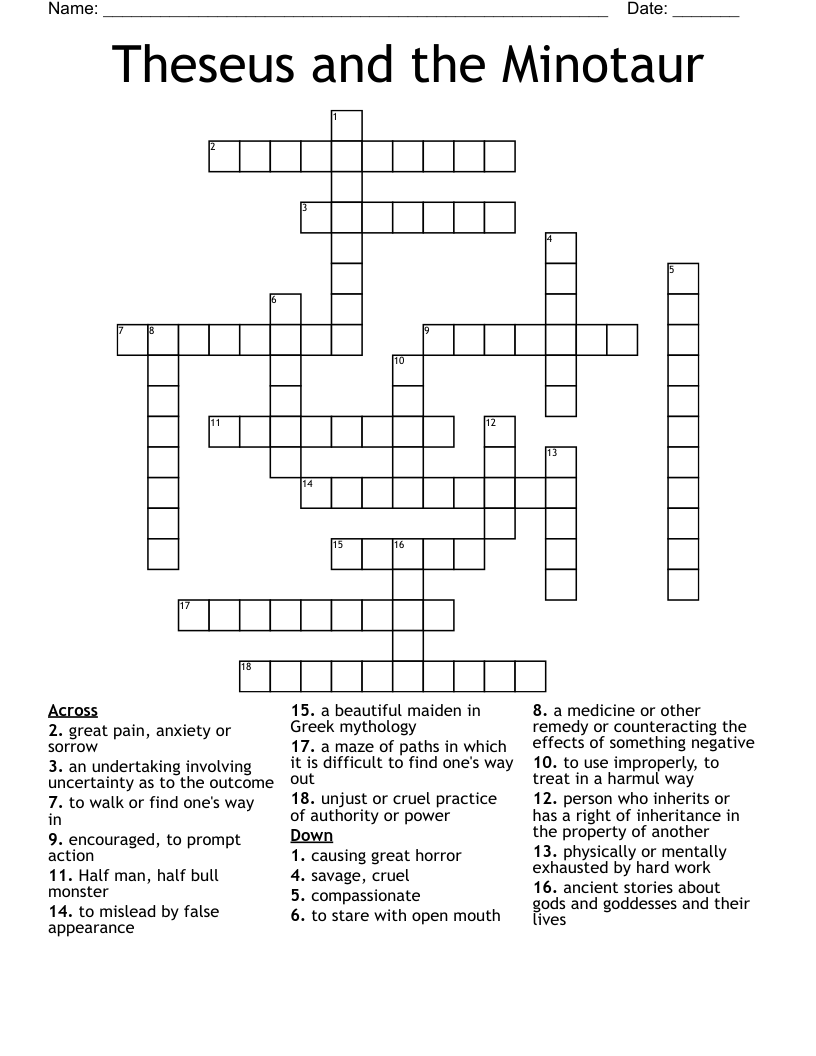 Theseus and the Minotaur Crossword